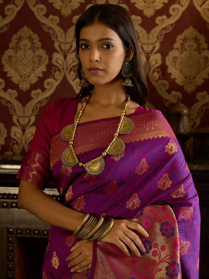 Vibrant Wine Banarasi Silk Saree