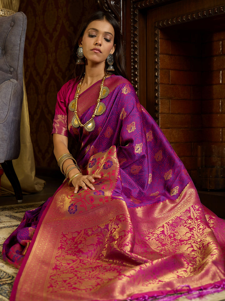 Vibrant Wine Banarasi Silk Saree