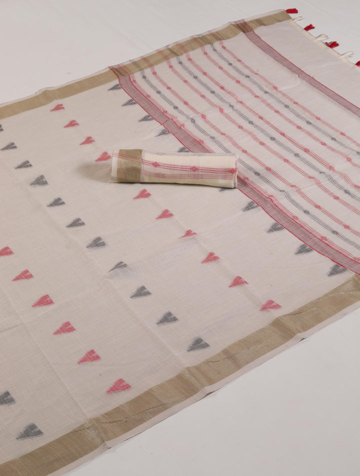 White Cotton Saree with Ikat Design