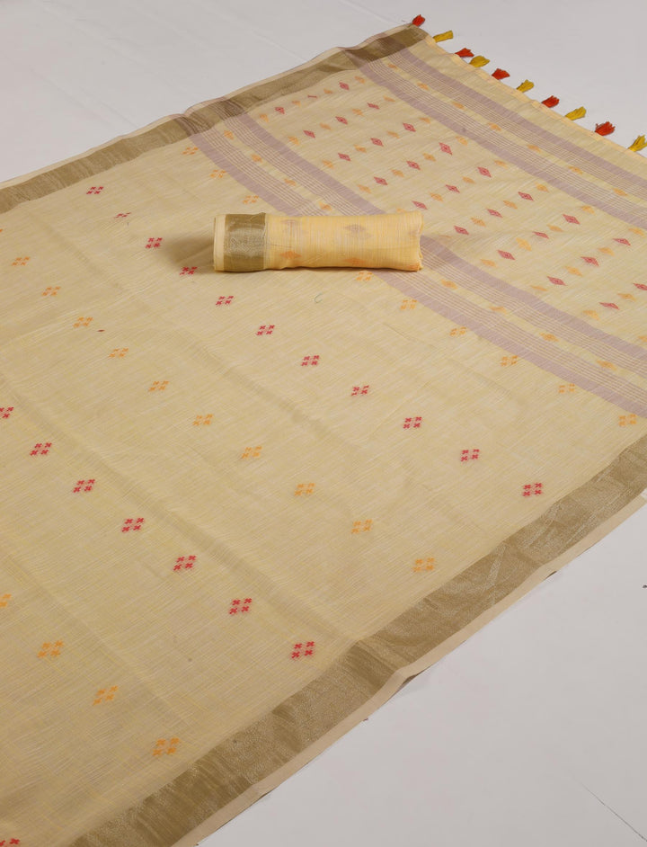 Yellow Cotton Saree with Ikat Design