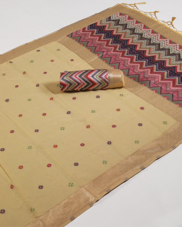 Yellow Cotton Saree with Zig Zag Weave